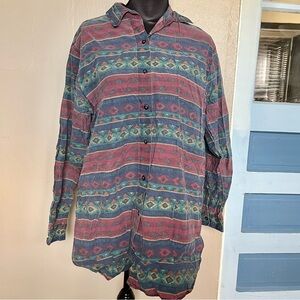 Vintage multicolor southwest aztec print button down shirt
